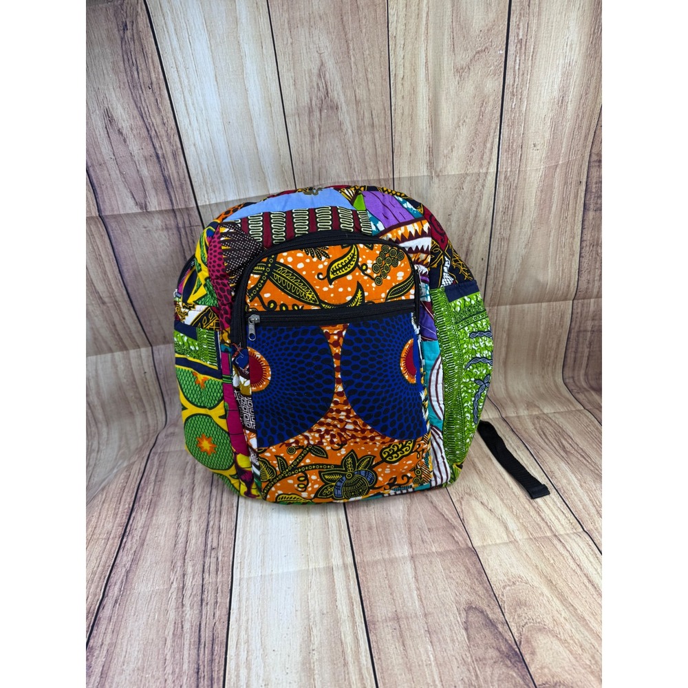 Handmade African Wax Print Patchwork Backpack Ghana Flour Sack Lining Multicolor